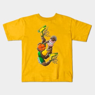 Basketball player performing acrobatic jump Kids T-Shirt